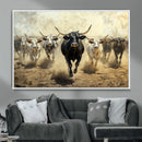 Texas Longhorn Wall Art – Framed Charging Cattle Canvas by MyGreatCanvas | Canvas Wall Art Prints | Photo Prints & Wall Decor
