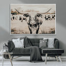 Texas Longhorn Wall Art Canvas Print – Framed Speckled Bull