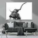 Longhorn Wall Art Canvas Print – Framed Monochrome Ranch Cow