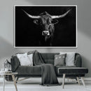 Texas Longhorn Wall Art Canvas Print – Framed Monochrome