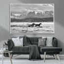Wild Horses Wall Art – Framed Black White Mountain Canvas by MyGreatCanvas | Canvas Wall Art Prints | Photo Prints & Wall Decor