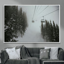 Ski Lift Wall Art Canvas Print – Snowy Pines Misty Landscape