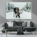 Moose Snow Wall Art Canvas Print – Framed Winter Wildlife