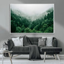 Misty Green Forest Canvas Print – Framed Serene Foggy Pine