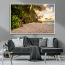 Tropical beach sunset, palm trees, white sand, ocean waves, by MyGreatCanvas | Canvas Wall Art Prints | Photo Prints & Wall Decor