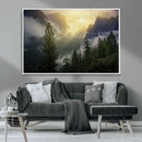 Misty Forest Sunrise Mountain Valley Pine Trees Foggy by MyGreatCanvas | Canvas Wall Art Prints | Photo Prints & Wall Decor