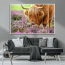Highland Cow Wall Art Canvas Print – Framed Purple Flowers by MyGreatCanvas | Canvas Wall Art Prints | Photo Prints & Wall Decor