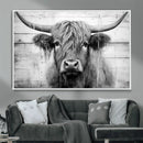 Black White Highland Cow Wall Art Canvas Print