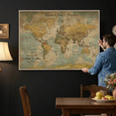 Customize Push Pin Vintage World Map Wall Art Canvas Print –