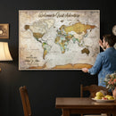 Personalized World Map Wall Art Canvas Print – Custom Push