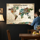 Grunge Personalized World Map Wall Art Canvas Print – Custom