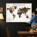 Personalized Push Pin World Map Canvas Print – Custom Framed