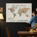 Custom Framed World Map Canvas Print – Personalized Push Pin