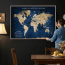 Framed Custom World Map Canvas Print - Deep Blue World Map by MyGreatCanvas | Canvas Wall Art Prints | Photo Prints & Wall Decor
