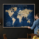 Custom Push Pin World Map Personalized Travel Tracker Canvas