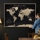Framed Custom World Map Canvas Print – Custom Push Pin