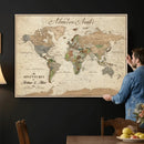 Custom Framed Push Pin Map Wall Art Canvas Print, Rustic