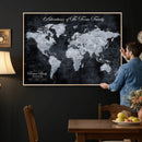 Personalized Push Pin World Map Canvas – Custom Framed