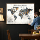 Custom Push Pin World Map Canvas Print – Framed Personalized