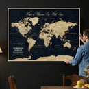 Personalized Push Pin World Map Canvas – Custom Framed