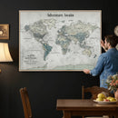 Personalized Push Pin World Map Canvas – Custom Framed
