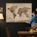 Personalized Push Pin World Map Canvas Print – Custom Framed