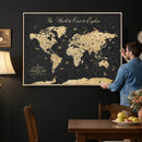 Custom Push Pin World Map Wall Art Canvas Print – Personalized Travel Tracker with Pins Framed Large for Home and Office Decor