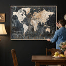 Personalized Framed World Map Wall Art Canvas – Custom Push