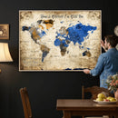 Personalized World Map Canvas Wall Art – Custom Framed Push
