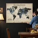 Personalize World Map Canvas Wall Art – Custom Framed Push