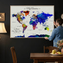 Detailed Custom World Map Print – Framed Custom Push Pin