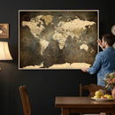 Large Framed Vintage World Map Wall Art Print for Home Wall