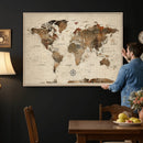 Vintage World Map Wall Art Canvas Print for Living Room,