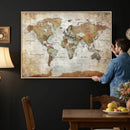 World Map Wall Art Canvas Print, Modern Decorative Framed Map Artwork Prints for Living Room, Office, Bedroom Wall Decor