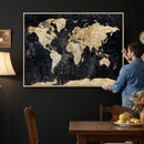 Framed Large World Map Wall Art Canvas Print for Living Room