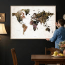 Watercolor World Map Print - Large Wall Art Canvas Print for