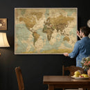Vintage World Map Wall Art Canvas Print, Detailed World Map