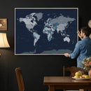 Blue Detailed World Map Wall Art Canvas Print, Modern Framed by MyGreatCanvas | Canvas Wall Art Prints | Photo Prints & Wall Decor