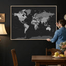 Black World Map Wall Art Canvas Print – Detailed Map of the by MyGreatCanvas | Canvas Wall Art Prints | Photo Prints & Wall Decor