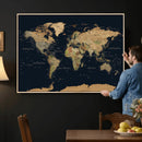 Vintage World Map Canvas on the Dark Background Wall Art