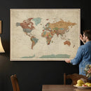 World Map Wall Art Canvas Print, Framed Rustic Atlas Art