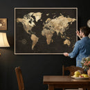 Framed World Map with Pin Canvas Print – Detailed World Map