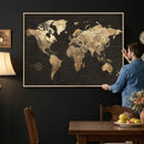 Framed World Map with Pin Canvas Print – Detailed World Map