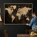 Brown World Map Canvas Print – Modern Travel Map Wall Art,