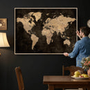 Brown World Map Canvas Print – Modern Travel Map Wall Art,