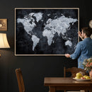 Black World Map Canvas Print – Detailed Map for Couples and