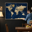 Navy Blue World Map Canvas Print – Detailed Map Minimal Navy
