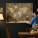 Dark Vintage World Map Canvas Wall Art Print, Antique Map