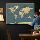 Minimal Vintage World Map Canvas Wall Art Print, Neutral
