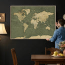 Large World Map Canvas Wall Art Print for Study Room Decor -